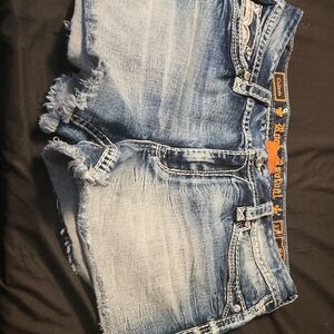 Rock Revival Blue Frayed Denim Shorts